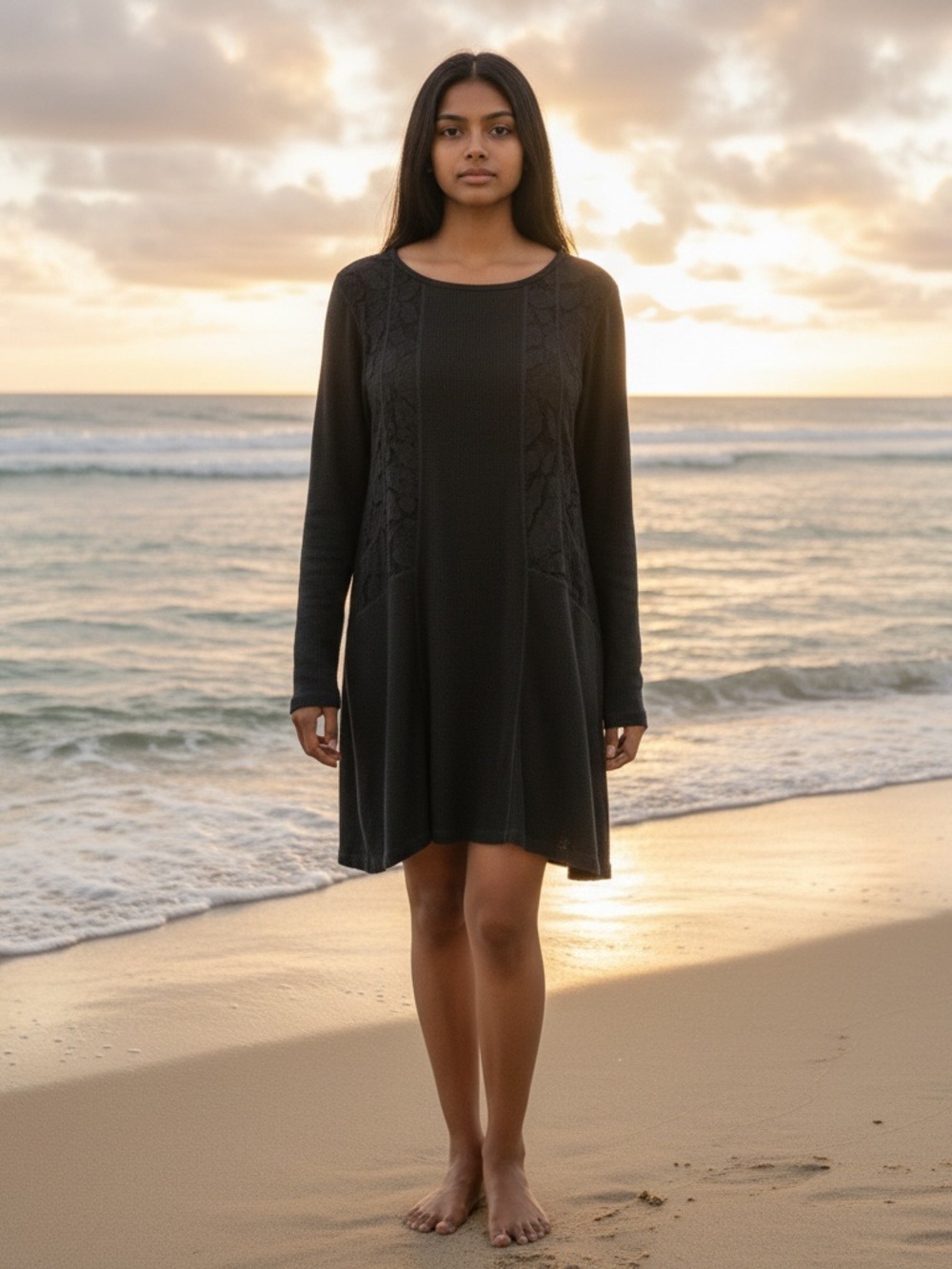 cut loose Black Long-Sleeve Swing Dress